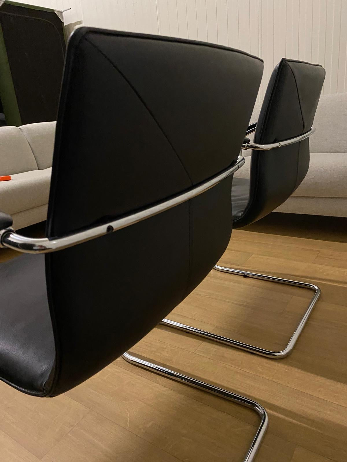 Vintage 2x Zwart Leren Walter Knoll 2010s George Cantilever Stoelen
