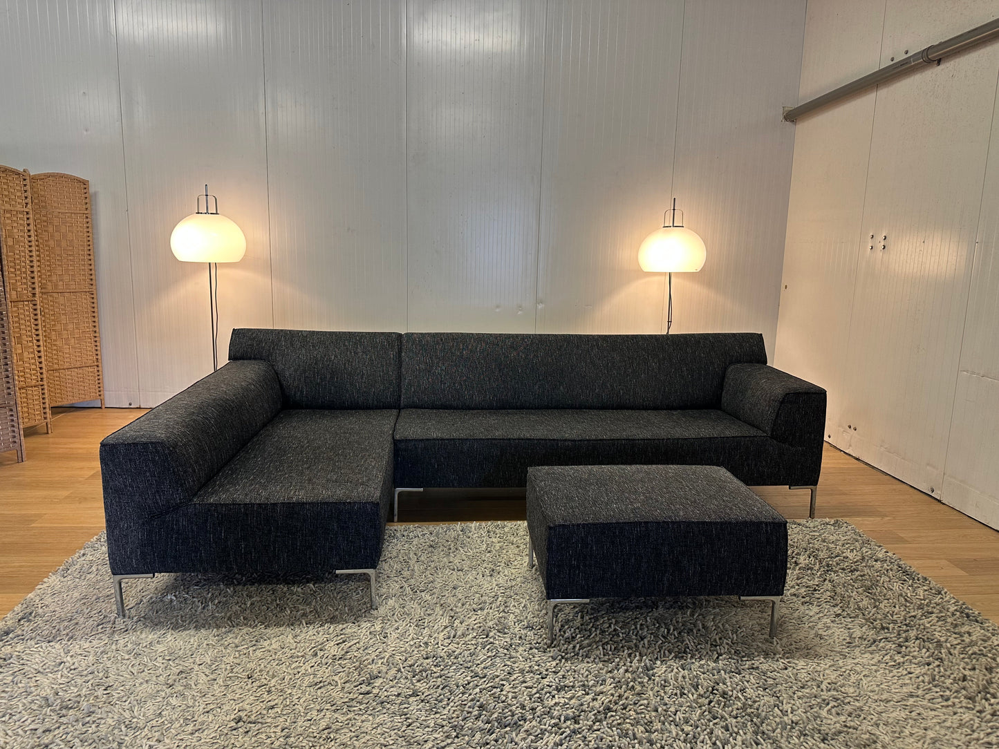 Design on stock Bloq Hoekbank met hocker - Zwart gemêleerd