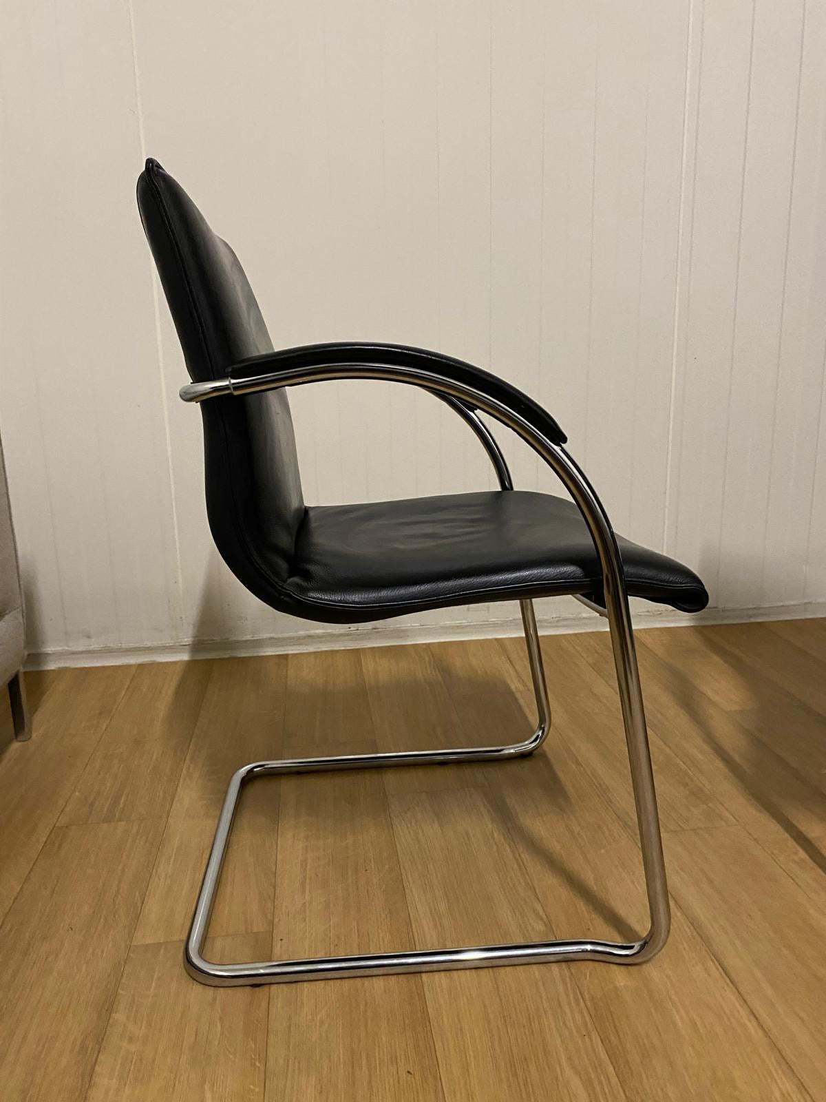 Vintage 2x Zwart Leren Walter Knoll 2010s George Cantilever Stoelen