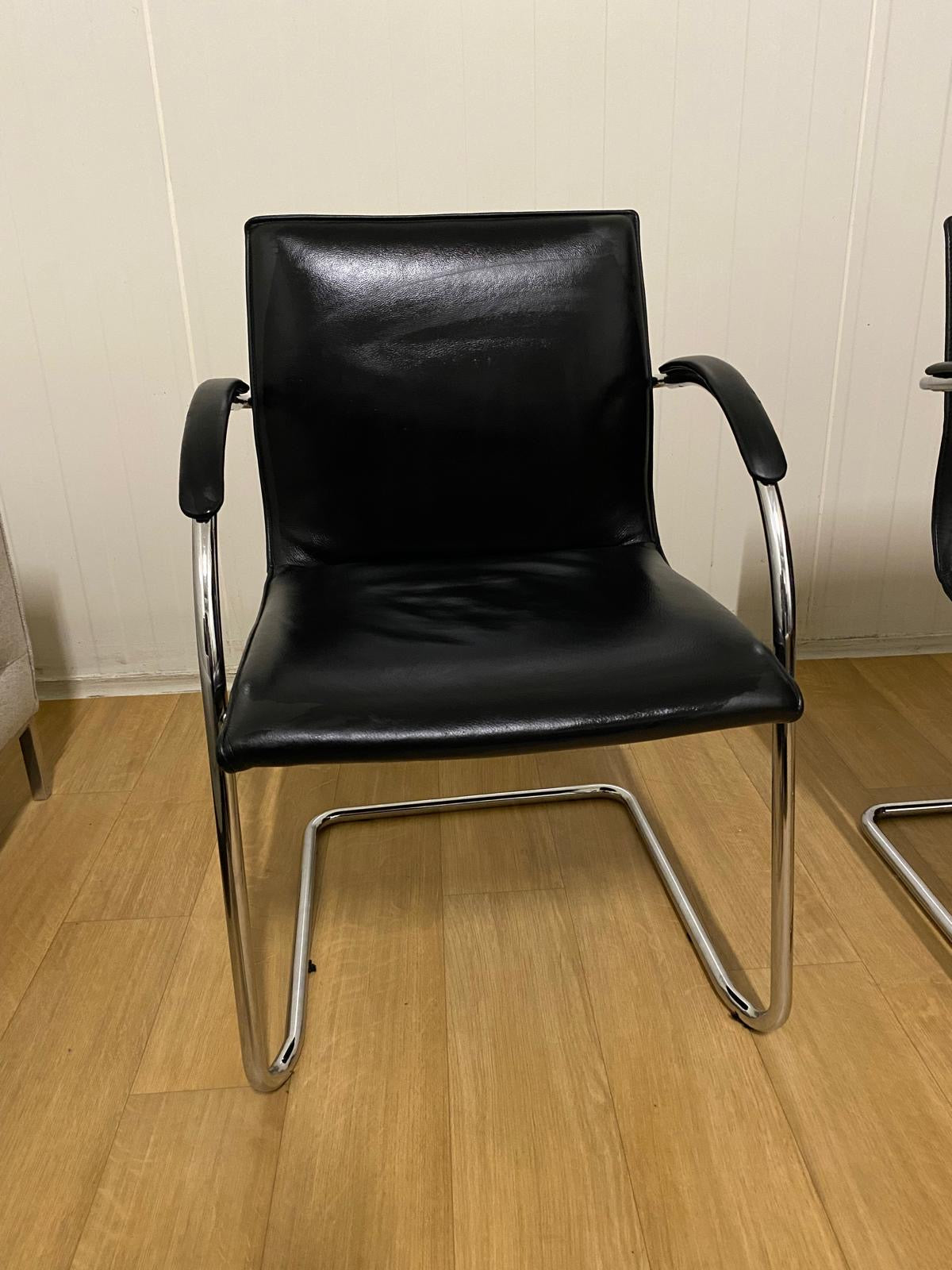 Vintage 2x Zwart Leren Walter Knoll 2010s George Cantilever Stoelen