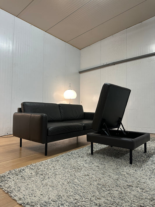 ZGAN Bolia Leren Bank + Hocker met Opbergruimte | Bruin