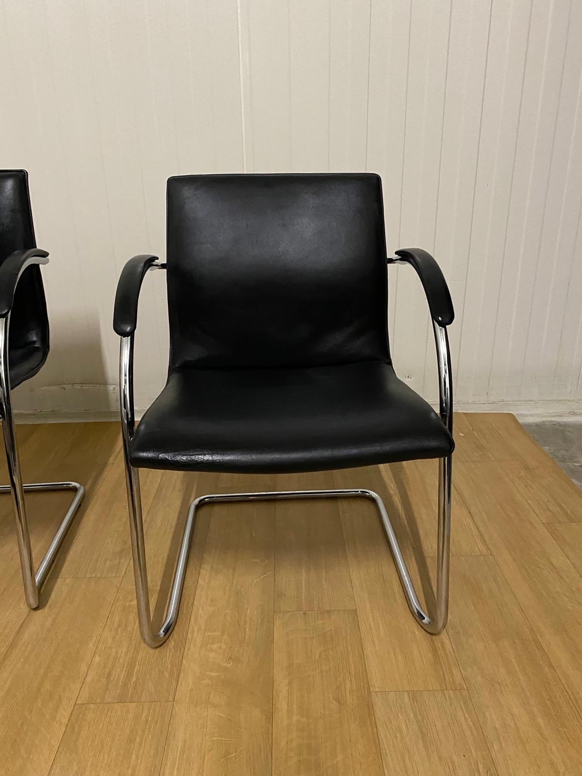 Vintage 2x Zwart Leren Walter Knoll 2010s George Cantilever Stoelen