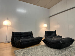 NIEUW Ligne Roset Togo Set Zwart Leer 2-Zits + 1-Zits + Poef