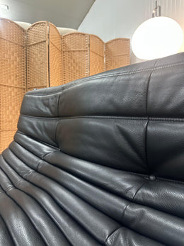 NIEUW Ligne Roset Togo Set Zwart Leer 2-Zits + 1-Zits + Poef