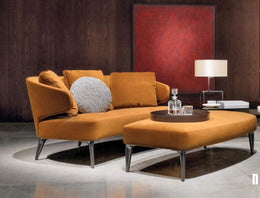 ZGAN Minotti Aston Bank + Hocker Fluweel Geel NP €11000