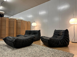NIEUW Ligne Roset Togo Set Zwart Leer 2-Zits + 1-Zits + Poef