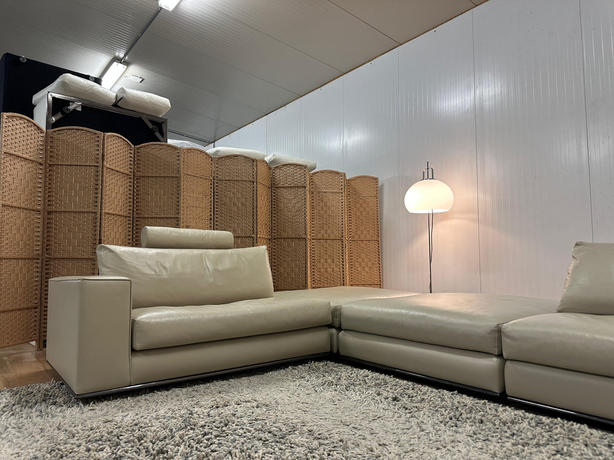 Nieuwstaat Beige Leren Minotti Modulaire Hoekbank - NP: 30k