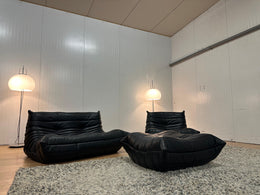 NIEUW Ligne Roset Togo Set Zwart Leer 2-Zits + 1-Zits + Poef