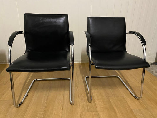 Vintage 2x Zwart Leren Walter Knoll 2010s George Cantilever Stoelen