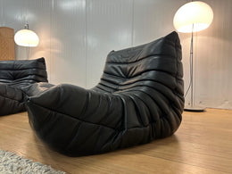 NIEUW Ligne Roset Togo Set Zwart Leer 2-Zits + 1-Zits + Poef