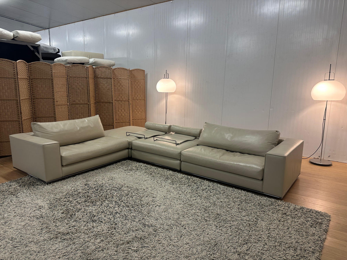 Nieuwstaat Beige Leren Minotti Modulaire Hoekbank - NP: 30k