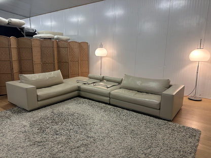 Nieuwstaat Beige Leren Minotti Modulaire Hoekbank - NP: 30k