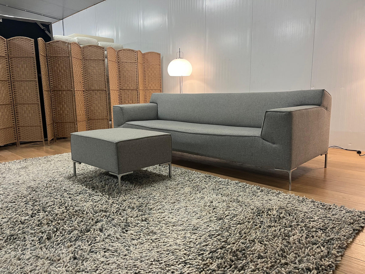 Refurbished Design on Stock 4-Zits Bank met Hocker - Grijs