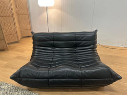 NIEUW Ligne Roset Togo Set Zwart Leer 2-Zits + 1-Zits + Poef