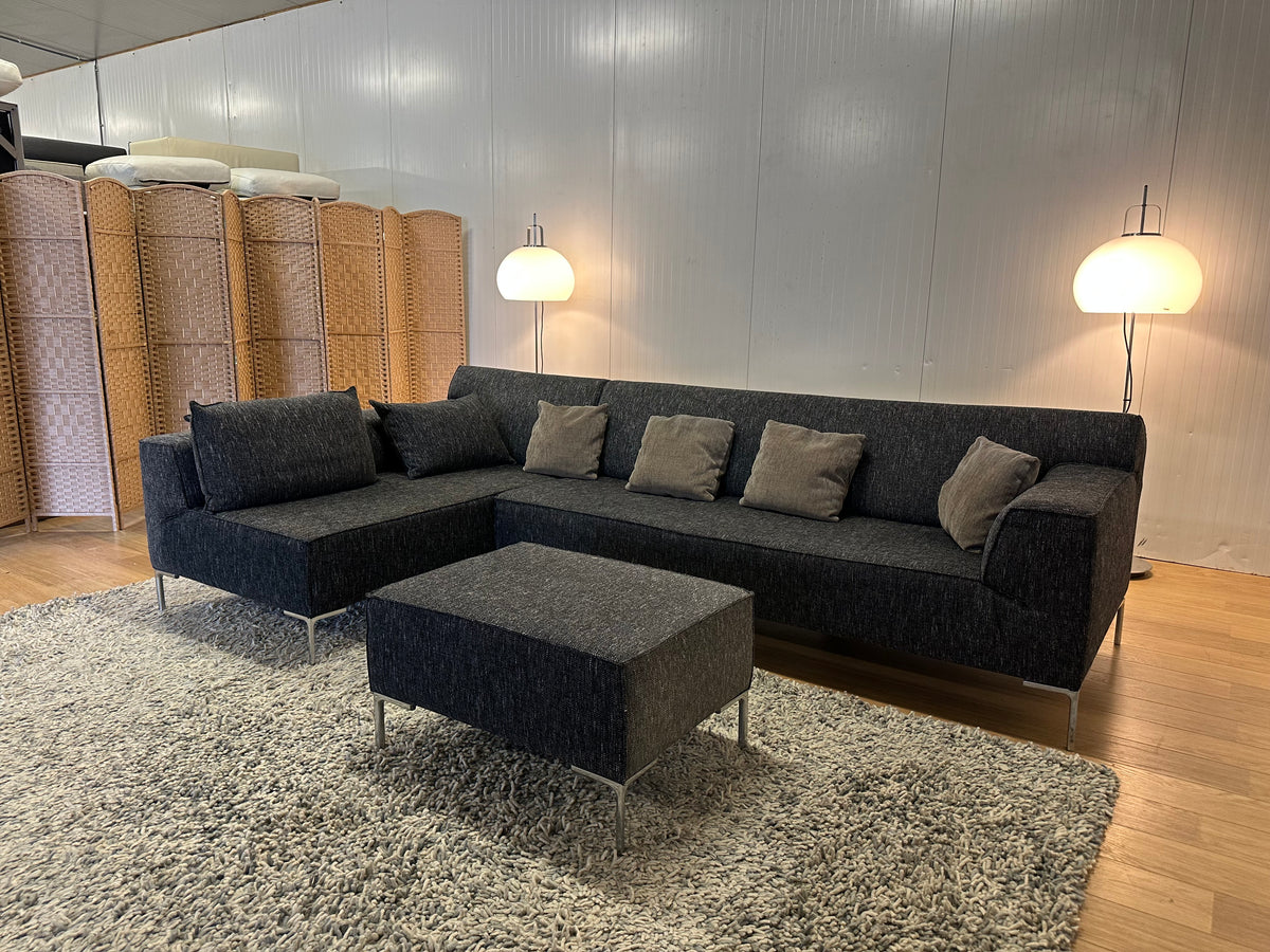 Design on stock Bloq Hoekbank met hocker - Zwart gemêleerd