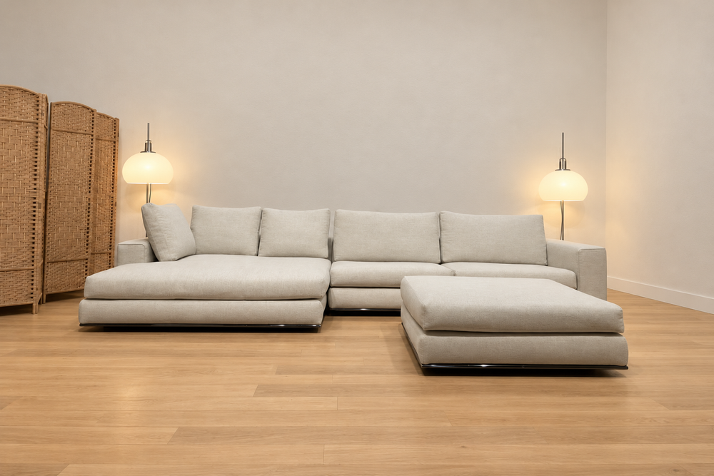 NIEUW Minotti Hamilton Hoekbank + Hocker Ecru + GARANTIE