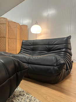 NIEUW Ligne Roset Togo Set Zwart Leer 2-Zits + 1-Zits + Poef