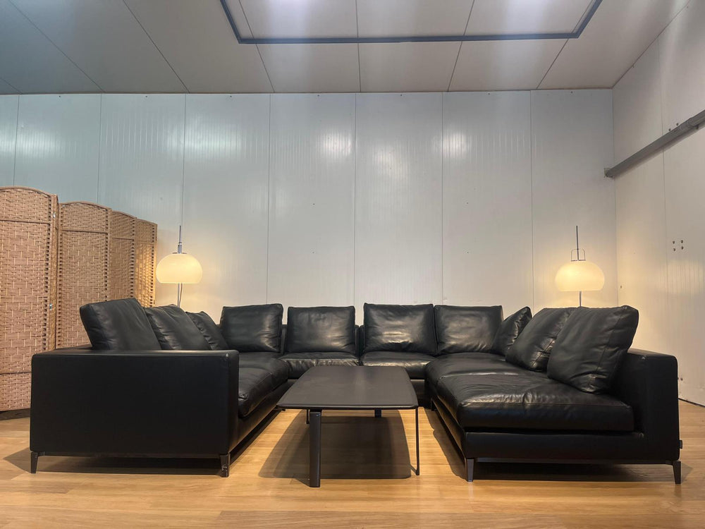 Minotti Andersen 4-Delige Zwarte Leren Hoekbank NP: 35.000
