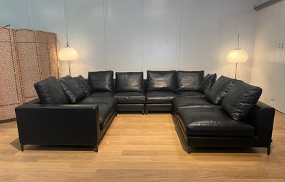Minotti Andersen 4-Delige Zwarte Leren Hoekbank NP: 35.000