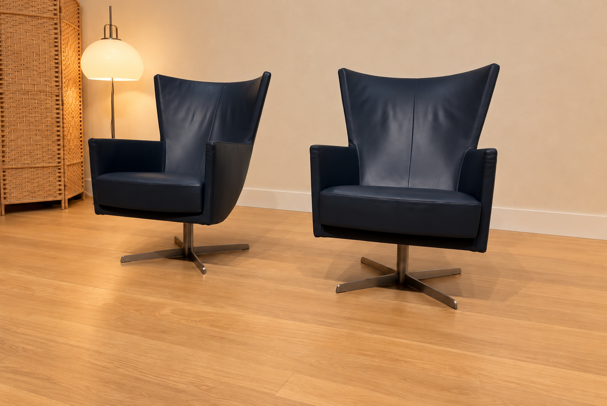 ZGAN 2x Montis Romeo Fauteuil Donkerblauw Leer + GARANTIE