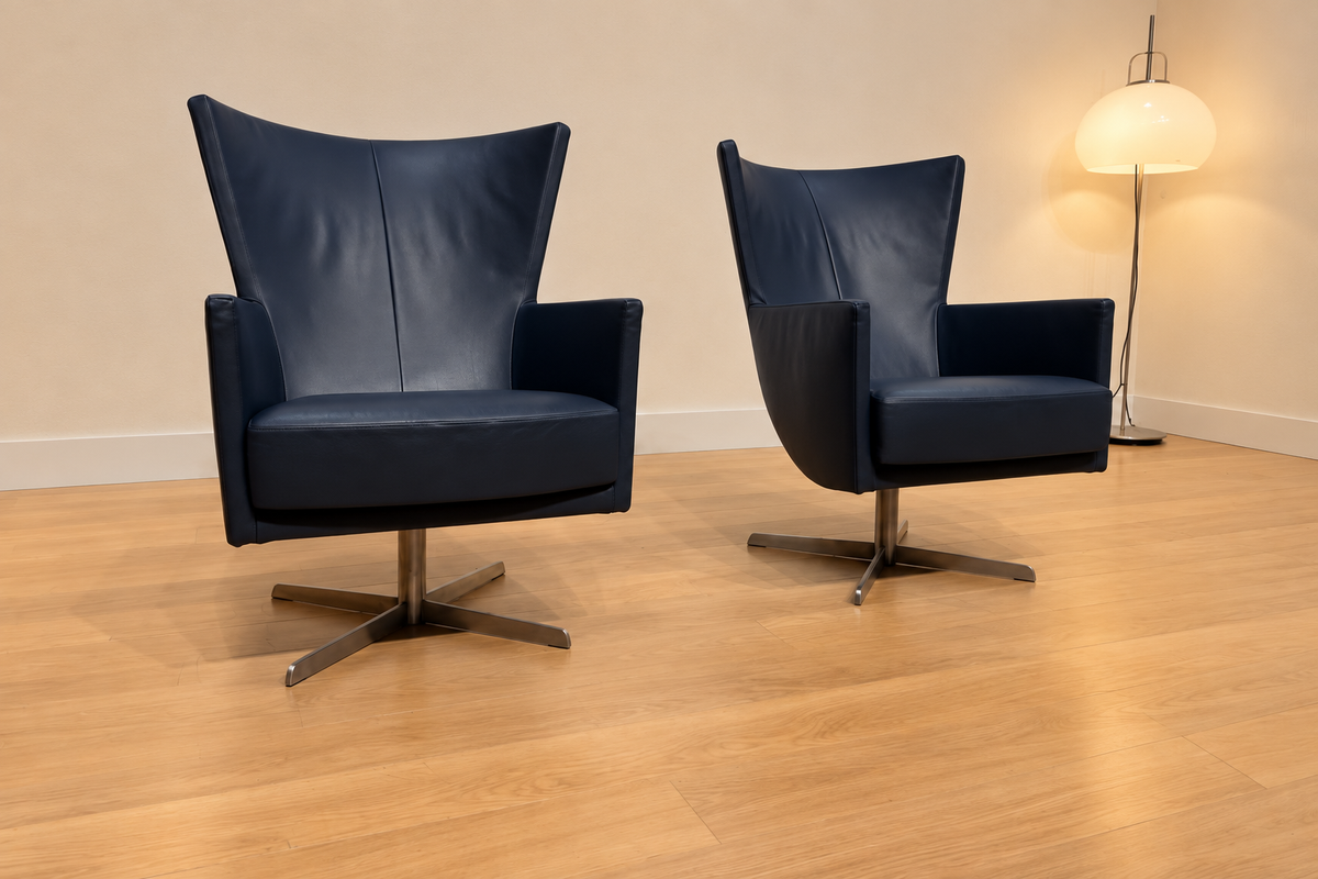 ZGAN 2x Montis Romeo Fauteuil Donkerblauw Leer + GARANTIE