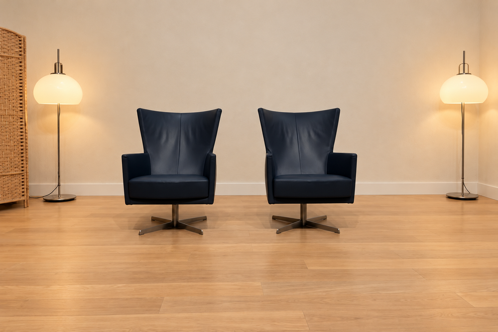 ZGAN 2x Montis Romeo Fauteuil Donkerblauw Leer + GARANTIE