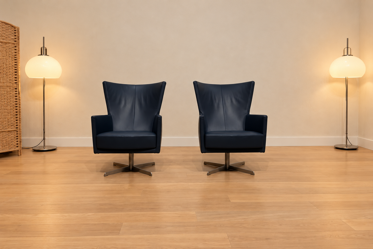 ZGAN 2x Montis Romeo Fauteuil Donkerblauw Leer + GARANTIE