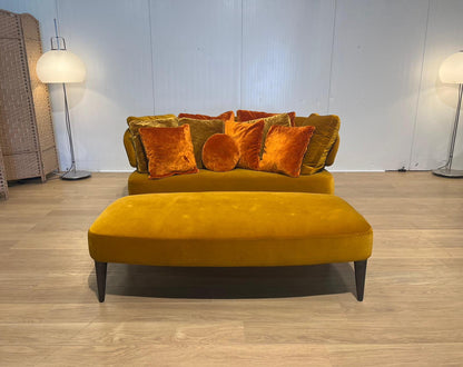 ZGAN Minotti Aston Bank + Hocker Fluweel Geel NP €11000