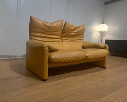 2x Nieuwstaat Cassina Maralunga 2-Zits Bank Bruin Leer