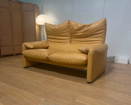 2x Nieuwstaat Cassina Maralunga 2-Zits Bank Bruin Leer
