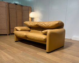 2x Nieuwstaat Cassina Maralunga 2-Zits Bank Bruin Leer