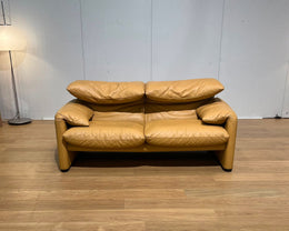 2x Nieuwstaat Cassina Maralunga 2-Zits Bank Bruin Leer